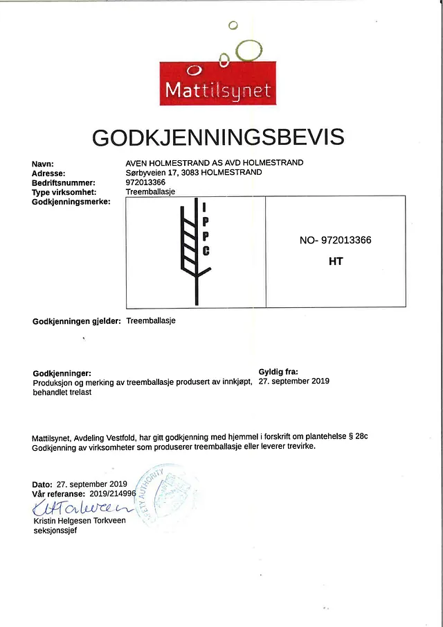 Godkjennigsbevis mattilsynet